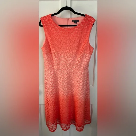 Covington Fit & Flare Coral Lace Dress Size 16 - Picture 2 of 8